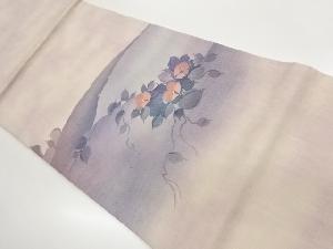 作家物　手織り紬草花模様開き名古屋帯（額縁仕立て）